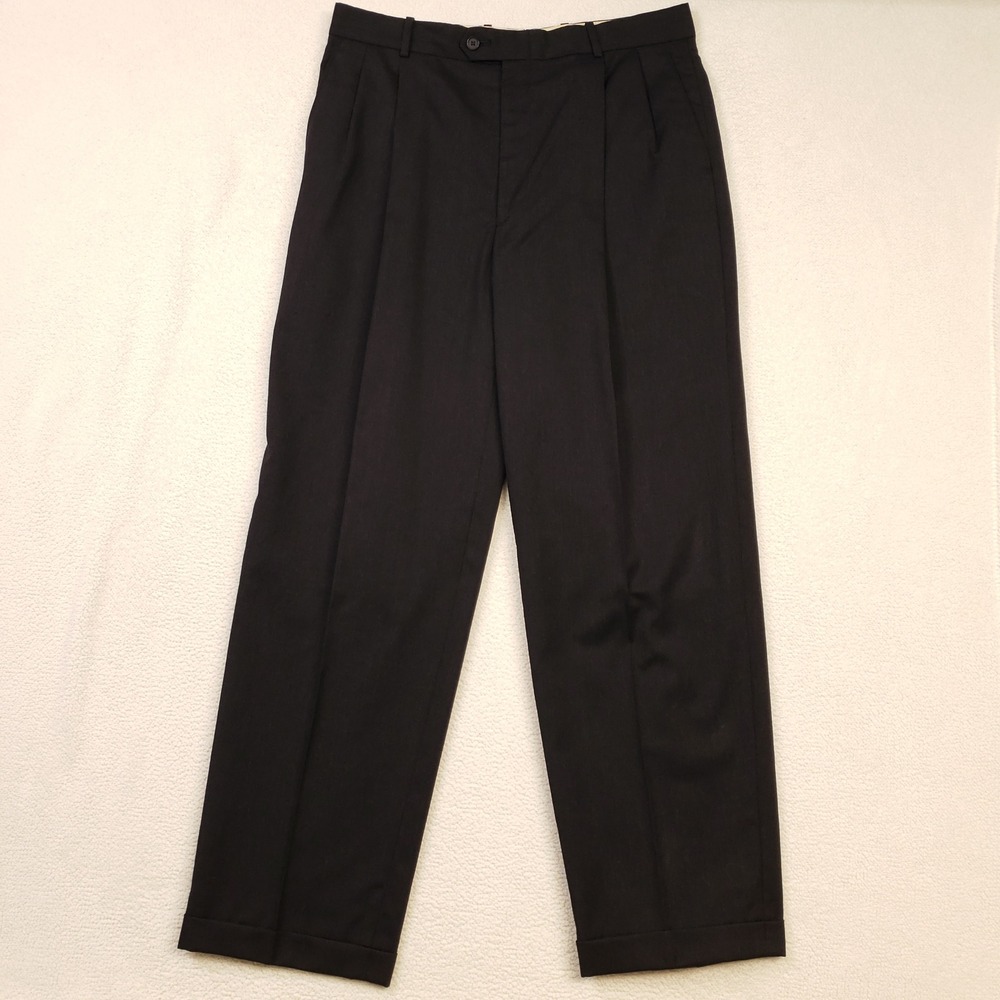 Pierre Balmain Trousers Mens 34x30 Charcoal Gray Wool Pleated Cuffed Dress Pants